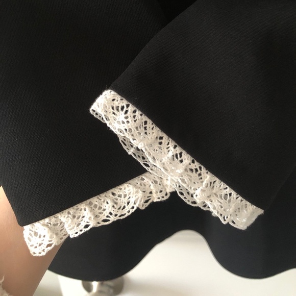 Designer Elegant Vintage-Inspired Black Dress with Lace Cuffs & Velvet Ties - Picture 7 of 10